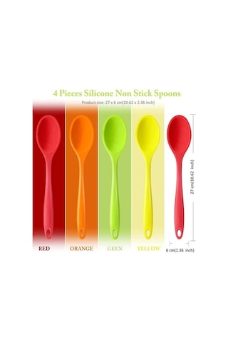 Fortunelane 4'lü Renkli Isıya Dayanıklı Silikon Karıştırma Kaşığı Seti - Mutfak Pişirme Gereci Çok Renkli