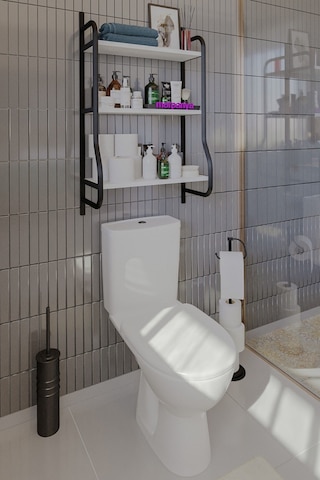 Morpanya Elony Klozet Üstü Düzenleyici Raf Banyo Düzenleyici Raf Klozet Üstü Raf Banyo Raf Dolap Beyaz