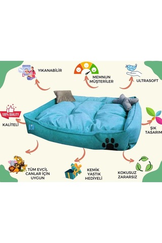 Mavi Vitrin Yıkanabilir Kedi Köpek Yatağı Büyük Boy Handmade 90 x 60 CM
