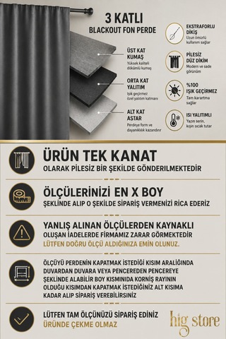 Blackout %100 Işık Geçirmez Isı Yalıtımlı Fon Perde Pilesiz Ektraforlu Karartma Güneşlik Tek Kanat V-31 Gri