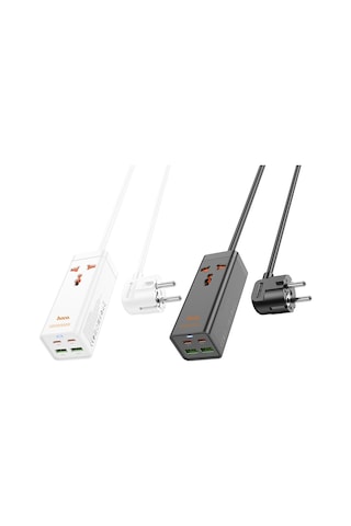 Hoco Ac10a Barry Pd65w 2type-c+2usb Bağlantı Noktaları, 1 Soketli Masaüstü Şarj Cihazı, Kablo Uzunluğu: 1.5m, Ab Fiş Beyaz