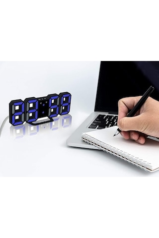 3d Led Dijital Alarm, Termometre Ve Takvim Özellikli Masa / Duvar Saati Mavi