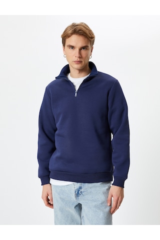Koton Yarım Fermuarlı Sweatshirt Basic Dik Yaka Ribanalı Uzun Kollu Lacivert 4sam70002mk Lacivert