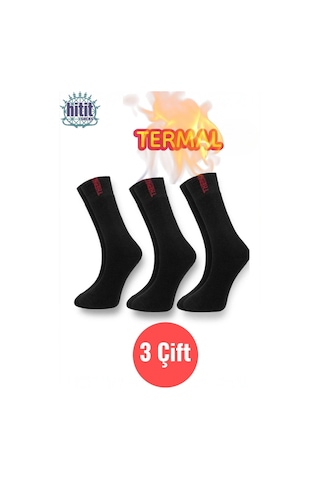 Erkek 3 Çift Termal Kayak Kışlık Havlu Çorap Siyah