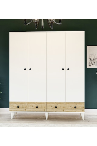 Metalia Gm812 Delüx 4 Kapılı 2 Çekmeceli Düğme Kulplu Gardrop Dolap