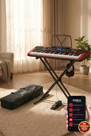 Midex Ps-5200rd-hss Pro Org 61 Led Işıklı Tuş Hassasiyetli Bluetooth Midi Kulaklık Stand Sustain