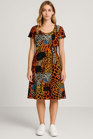 2 Adet Dökümlü Rahat Kalıp Günlük Penye Kumaş Elbise Ekru - Kahverengi