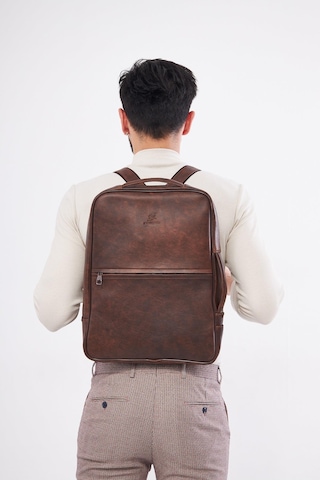 Derinss Dub3050 Hakiki Deri Kahverengi Organizerli Laptop Sırt Çantası 001