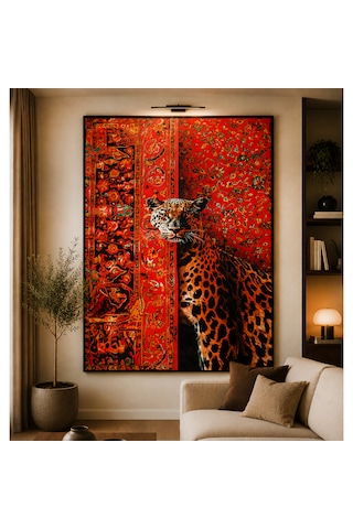 Leopar Desenli Halı Duvar Halısı 120 Cm X 180 Cm 5901 Kırımızı