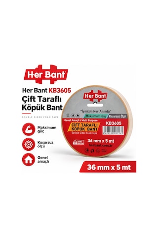 Çift Taraflı Köpük Bant 36 Mm X 5 Mt Diğer