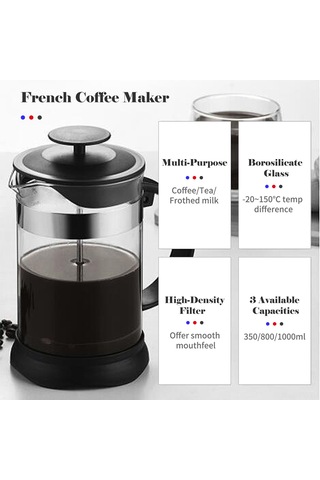 Teltree Yüksek Kaliteli Borsilikat Cam Fransız Presi - 800ml Kahve Ve Çay Demleme Aleti Renkli