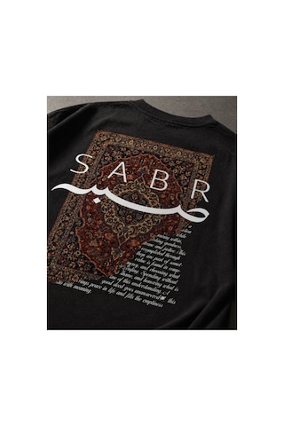 Yolo Street Oversize Siyah Tişört Sabr Halı Desenli Arka Baskı Unisex Pamuk Streetwear Siyah