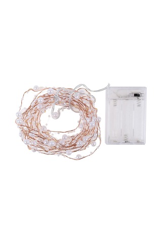 Monyee 5m 50 Led İncili Bakır Işık Zinciri - Noel Dekorasyonu - 3xaa Pil İle Çalışır - Sıcak Beyaz Sürekli Aydınlatma Beyaz