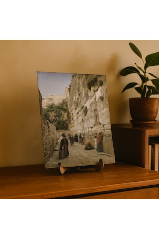 Ağlama Duvarı, Kudüs - Gustav Bauernfeind 26 Cm X 20 Cm Ahşap Pano Dini Masaüstü Çerçeve