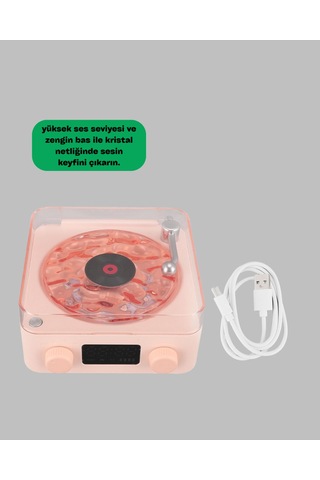 Retro Bluetooth Hoparlör Kristal Ses, Gece Lambası, Saatli Tasarım -