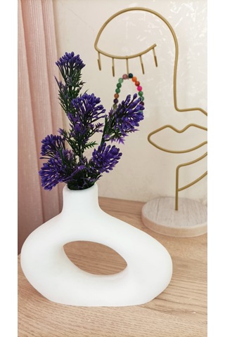 Mini Beton Saksı - Yapay Çiçekli - Mor Tomurcuk