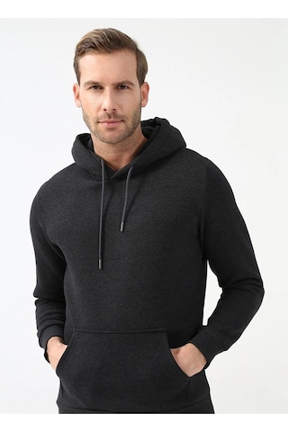 Süvari Kapüşonlu Yaka Regular Kalıp Düz Antrasit Sweatshirt Antrasit