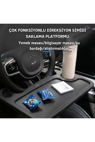 Polham 42x28 Cm Tüm Direksiyonlara Uyumlu Araç İçi Direksiyon Masası, Çift Taraflı Yemek Ve Çalışma Masası