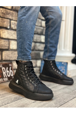 Beybun Ba0159 Bağcıklı Siyah Kapitone Erkek Yüksek Taban Spor Bot Beyaz