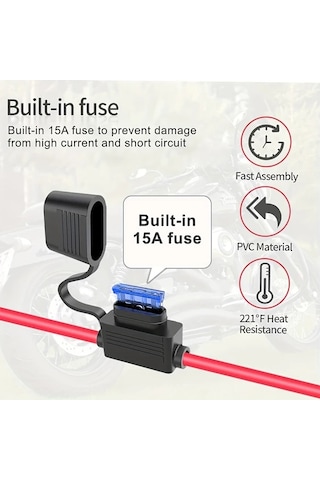 Honeybeeshop Clelo Araba Kadın Araba Fiş Prizi 12 24v 15a 14awg 3ft 0 9m Dc Agir Hizmet Tipi Delikli Terminalli Direkt Pil Türü