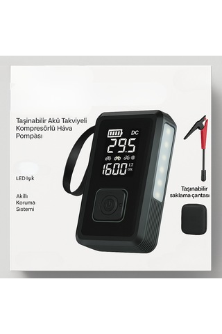 Taşınabilir 4'ü 1 Arada Akü Takviye Cihazı Kompresör, Powerbank