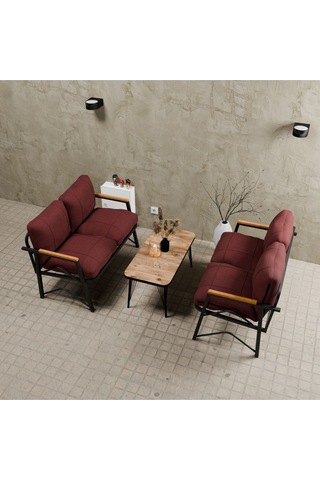 Mb Garden Furnıture Simetri Model, Balkon, Mutfak, Bahçe,cafe,metal Koltuk Takımı,bahçe Takımı,çay Seti, 2+2 Takım+sehpa Bordo