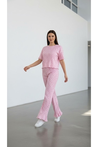Divinus Kalp Desenli Fırfırlı Pijama Takım Pembe