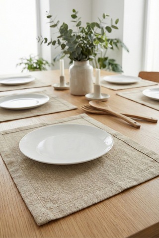Lınen 6 Adet Organik Ham Yıkanmış Keten Amerikan Servis 35 X 45 Cm Sofra Sunum Seti Bej