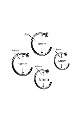 Sones 5 Adet Paslanmaz Çelik Burun Halkası Deliksiz C Şeklinde Burun Zımbası Dudak Bandı Küpe, Boyut: 0,8 X 10+2 Siyah