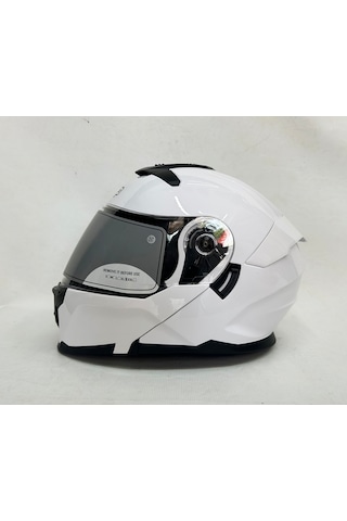 Nero Çene Açılır Kask Tk912 Paralk Beyaz İç Güneş Vizörlü