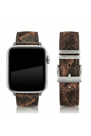 Goldoni Apple Watch Uyumlu Antik Kahverengi İnce Gerçek Deri Kordonu Metal Köprülü