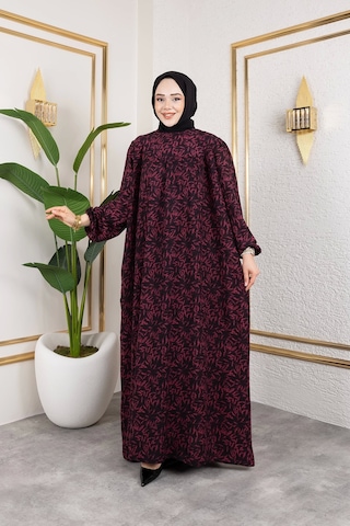 Nevayla Moda Robalı Desenli Viskon Elbise - Gül Kurusu / E0126 Gül Kurusu