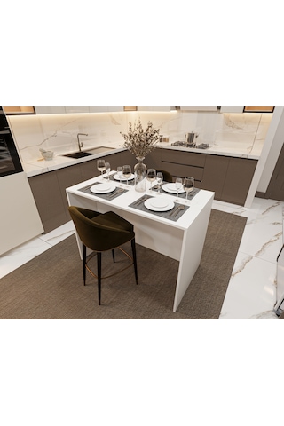 Asra Trend Mutfak Adası MA-03 %100 MDF Yemek ve Bar Masası Beyaz