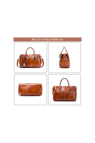 Kadın Yağ Mumu Üst Saplı Çanta Pu Deri Retro Omuz Çantası Büyük Boston Tote Çapraz Askılı Yumuşak El Çantası Cüzdan Kırmızı A708 Kırmızı