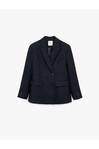 Koton Kruvaze Yaka Uzun Kollu Düğmeli Cep Detaylı Çizgili Blazer Ceket Lacivert Çizgili 6sak50073uw