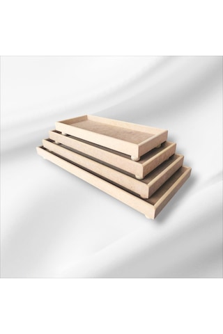 Ahşap Boyanabilir Ayaklı Dikdörtgen 4'lü Sunumluk-tepsi Takımı