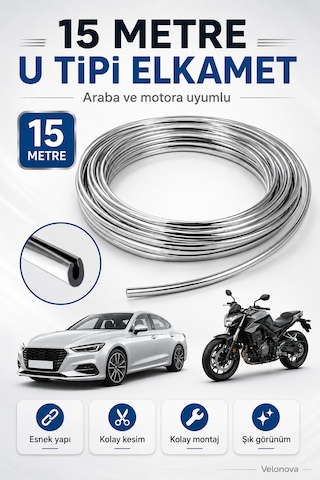 15 Metre U Tipi Elkamet Esnek Krom Kaplama Şeridi Araba Ve Motor Uyumlu