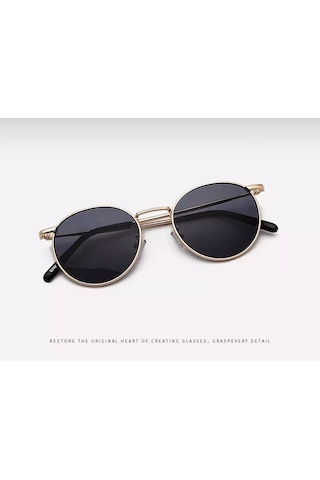 Oval Güneş Gözlüğü Sarı Çerçeve Siyah Cam Unisex