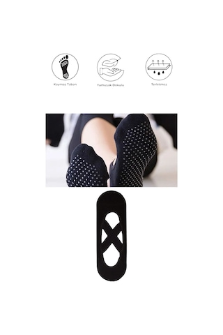 1 Adet Kadın Kaydırmaz Tabanlı Yoga Pilates Fitness Dans Ve Spor Çorabı Siyah