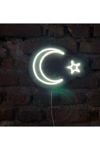 Ay Yıldız Neon Ledli Duvar Aydınlatması Siyah