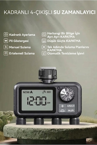 4 Çıkışlı Dijital Bahçe Sulama Zamanlayıcısı - Otomatik Sulama Sistemi