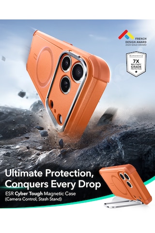 Esr Apple Uyumlu iPhone 17 Pro Max Cyber Tough Magsafe Stantlı Kılıf Turuncu Turuncu