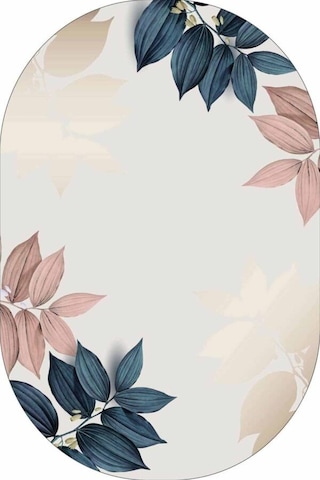 Krem Yapraklı Banyo Halısı Klozet Oval Paspas Seti Bs094n11