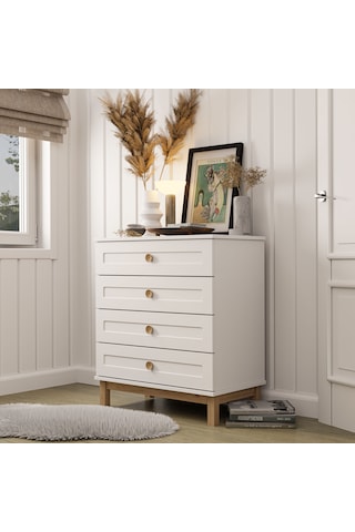 3770 Desa 4 Çekmeceli Mdf Profil Ayaklı Şifonyer Beyaz - Sepet