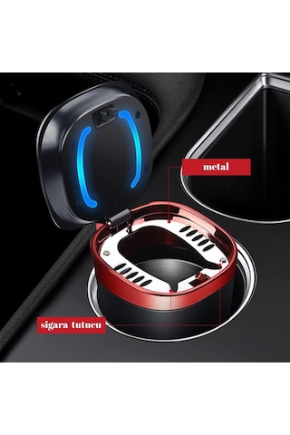 Araç İçi Küllük Işıklı Kapaklı Yanmaz Koku Geçirmez Multi Fonksiyon Üniversal Kırmızı Glz03504053