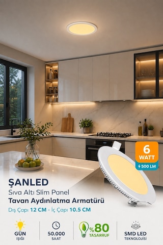 Şanled 6w Tasarruflu Led Yuvarlak Gün Işığıı Sıva Altı Slim Panel 5 Adettir Gün Işığı