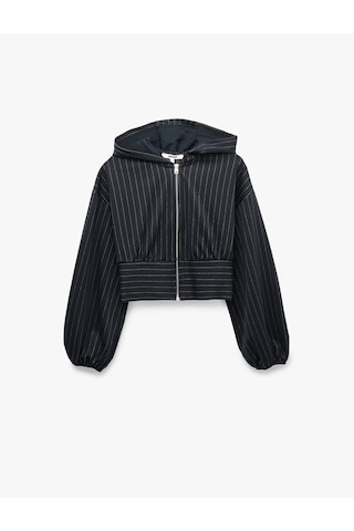 Koton Slim Fit Uzun Kollu Fermuarlı Çizgili Kapüşonlu Sweatshirt Lacivert Çizgili 7wak30013uk