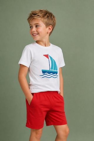 Eray Alp Kids Erkek Çocuk Kırmızı Yelken Baskılı Tişört Şort Takımı Yazlık Günlük Model