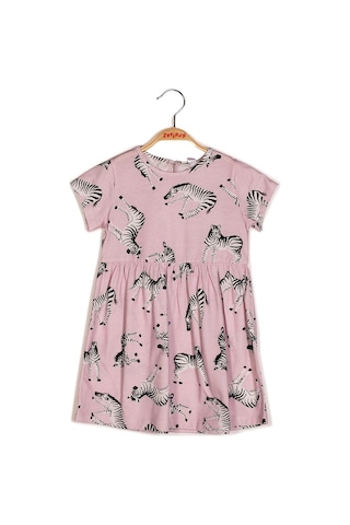 Zeyland Kız Çocuk Kısa Kollu Desenli Elbise-k.pembe Pembe