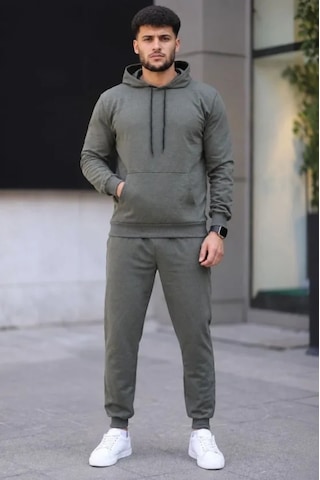 Oada Erkek İki İplik Kapüşonlu Kanguru Cepli Sweatshirt Jogger Pantolon Alt Üst Eşofman Takımı - Haki